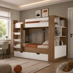 تخت دو طبقه بزرگسال T143 با رنگ بندی مدرن طرح چوب