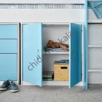 نمایی از کمد تخت خواب نوجوان کم جا مدل X05 رنگ آبی و سفید