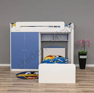 تخت خواب دوطبقه نوجوان با کمد لباس و قفسه مدل T142