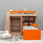 تخت خواب دوطبقه ام دی اف به همراه کد ، قفسه ، پله نردبانی ایمن رنگ نارنجی