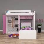 تخت خواب دوطبقه نوجوان با کمد لباس و قفسه مدل T142