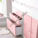 نمایی از کشو های تخت خواب نوجوان کم جا مدل X05 ، رنگ صورتی و سفید