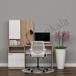 میز تحریر با کتابخانه و کشو رنگ سوییس الم و سفید