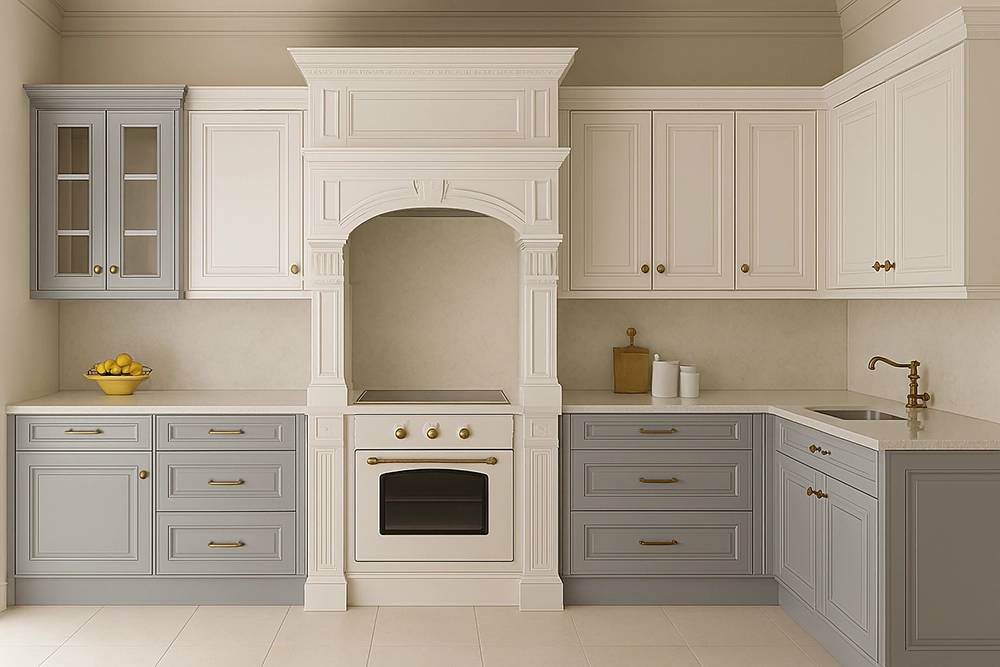 کابینت نئوکلاسیک چیست / رنگ طوسی و سفید